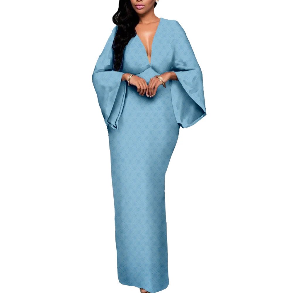 Dashiki African Couple Clothing – Sexy V - Neck Women’s Prom Dress with Matching Men’s Shirt & Pants Set - Free Delivery Worldwide only at Flexi Africa