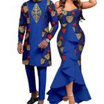 Dashiki African Couple Wedding Set – Women’s Mermaid Dress & Matching Men’s Bazin Riche Shirt and Pants - Free Delivery