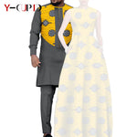 Dashiki Couple Outfit Set – Women’s African Dress with Men’s Bazin Riche Top and Pants for Special Occasions - Free Delivery Worldwide only at Flexi Africa