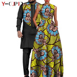 Dashiki Couple Outfit Set – Women’s African Dress with Men’s Bazin Riche Top and Pants for Special Occasions - Free Delivery Worldwide only at Flexi Africa