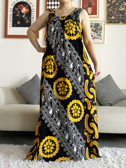 Dashiki Maxi Elegance: Sleeveless Cotton Summer Dress with Matching Scar - Flexi Africa - Free Delivery Worldwide