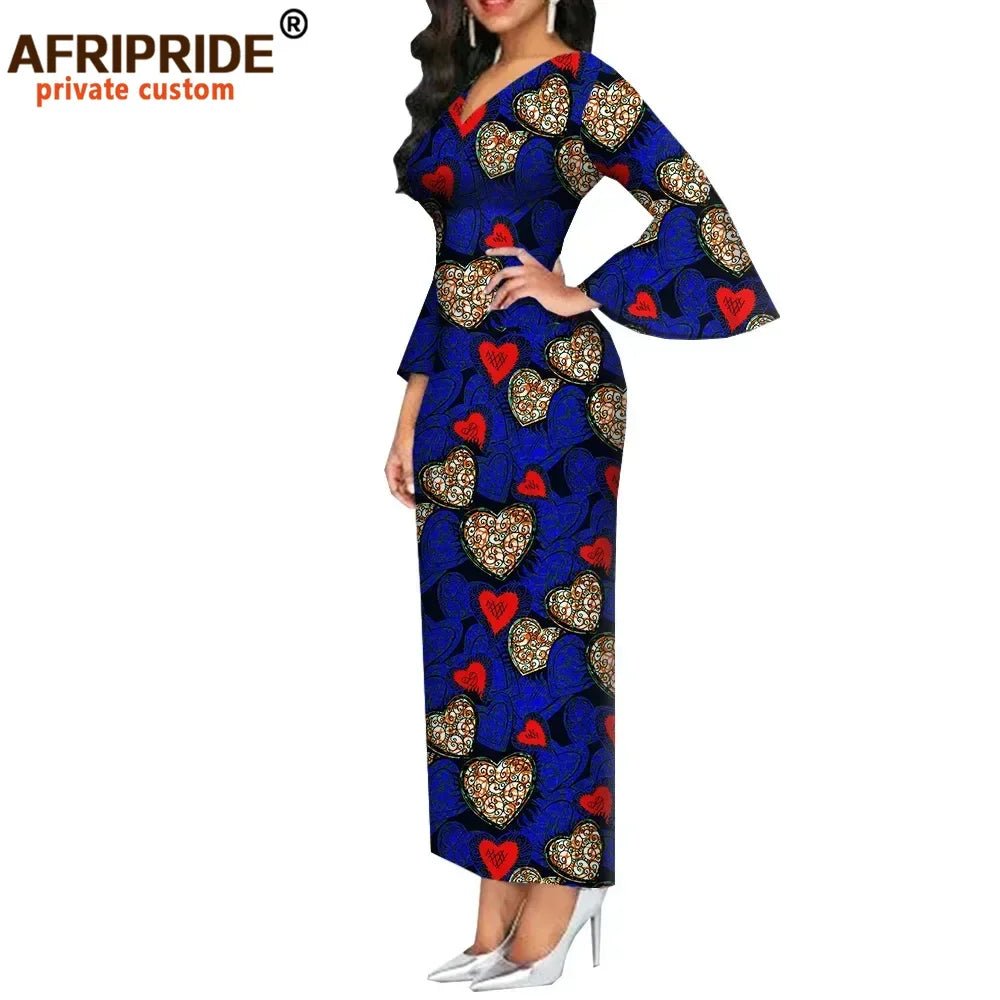 Dashiki Print Bodycon Maxi Dress – Women’s African V - Neck Flare Sleeve Party & Formal Gown - Free Delivery Worldwide only at Flexi Africa