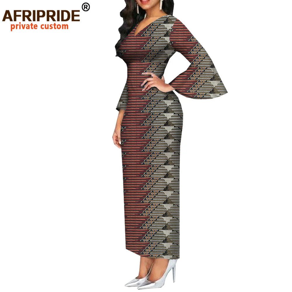 Dashiki Print Bodycon Maxi Dress – Women’s African V - Neck Flare Sleeve Party & Formal Gown - Free Delivery Worldwide only at Flexi Africa