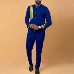 Dashiki Printed African Men's Suit Set: Single Breasted Top Coat and Trousers - Flexi Africa - www.flexiafrica.com FREE POST