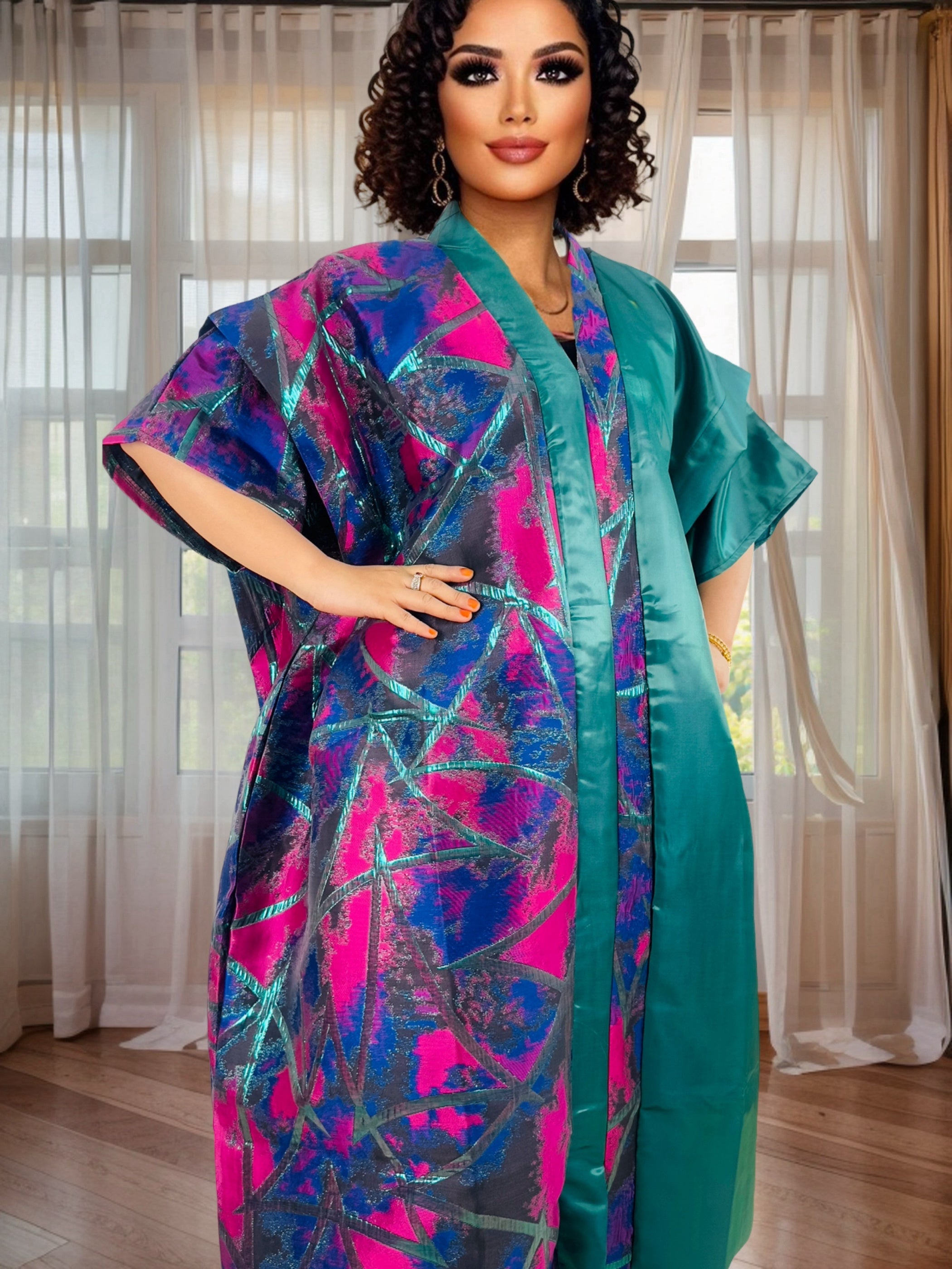 Elegant African Women’s Ethnic Dress – Jacquard Satin Finish