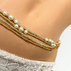 Double Strand Waist Pearl Beads Body Jewelry: Bohemian Belly Beads, Elastic Waist Chain, African Body Waist Bead - FREE POST