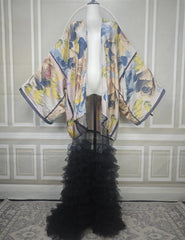 Dubai Fashion Muslim Women Summer 2025 Fashion Printed lace Hemline African Cardigans Elegant Female Silk Evening Party Kimonos - Free Delivery Worldwide only at Flexi Africa