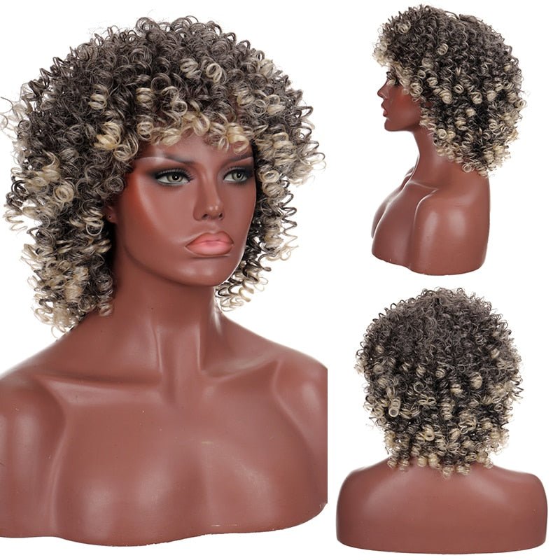 Effortlessly Chic: Pre-Plucked Glueless Afro Kinky Curly Short Wig for Black Women - Full Hair Extension - Flexi Africa - Flexi Africa offers Free Delivery Worldwide - Vibrant African traditional clothing showcasing bold prints and intricate designs