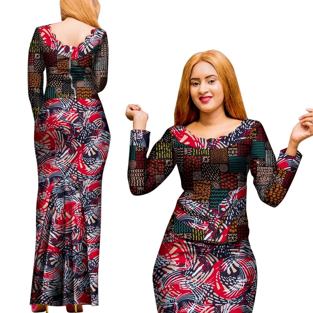 Elegant 2PC African Skirt and Top Set – Long Sleeve Blouse and Matching Maxi Skirt for Women - Free Delivery Worldwide only at Flexi Africa
