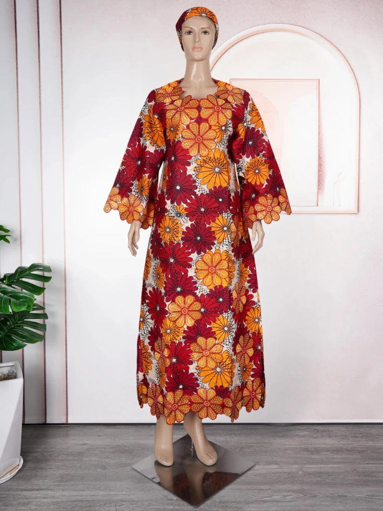 Elegant African Ankara Dashiki Long Dress for Women – Bazin Riche Wedding Party Gown & Traditional Robe - Free Delivery Worldwide only at Flexi Africa