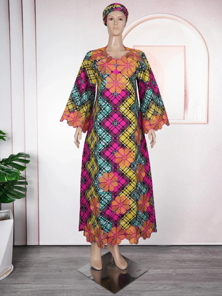 Elegant African Ankara Dashiki Long Dress for Women – Bazin Riche Wedding Party Gown & Traditional Robe - Free Delivery Worldwide only at Flexi Africa
