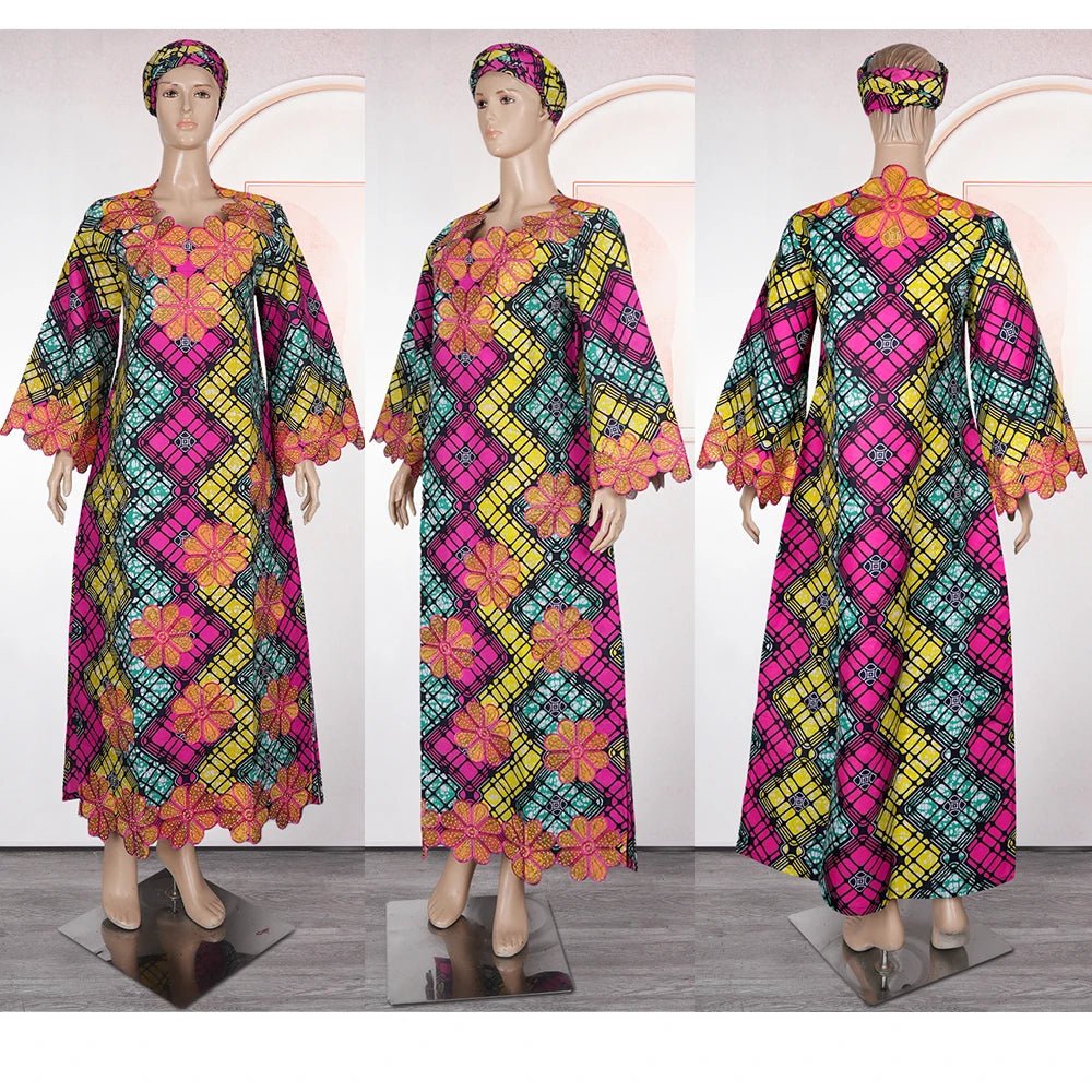 Elegant African Ankara Dashiki Long Dress for Women – Bazin Riche Wedding Party Gown & Traditional Robe - Free Delivery Worldwide only at Flexi Africa