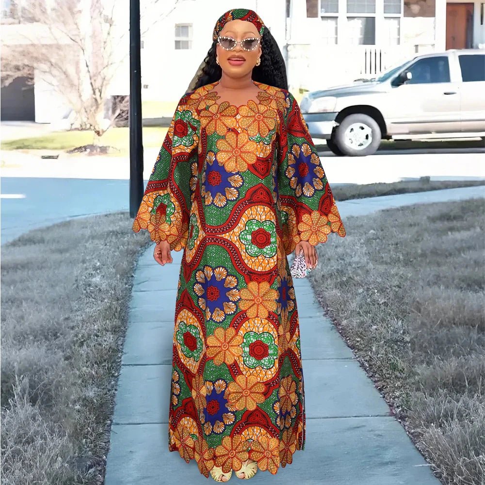 Elegant African Ankara Dashiki Long Dress for Women – Bazin Riche Wedding Party Gown & Traditional Robe - Free Delivery Worldwide only at Flexi Africa