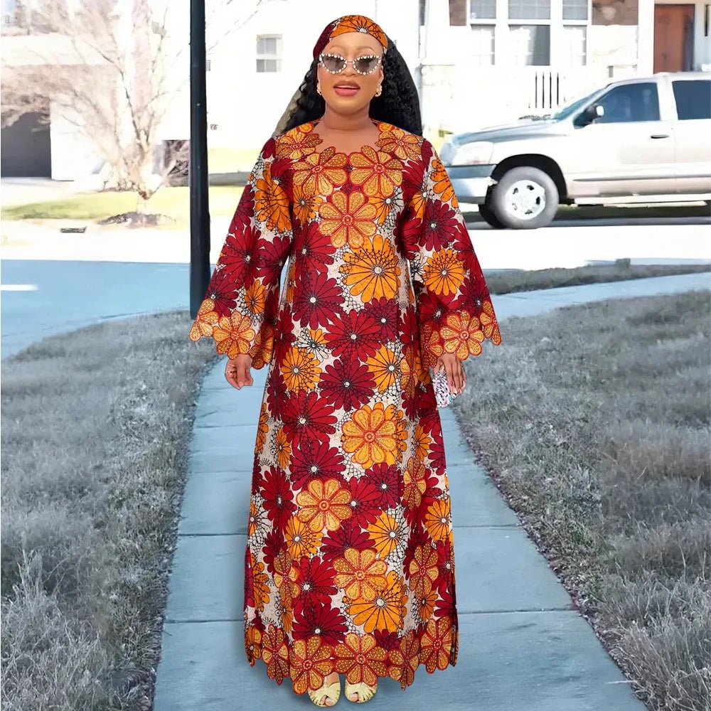 Elegant African Ankara Dashiki Long Dress for Women – Bazin Riche Wedding Party Gown & Traditional Robe - Free Delivery Worldwide only at Flexi Africa