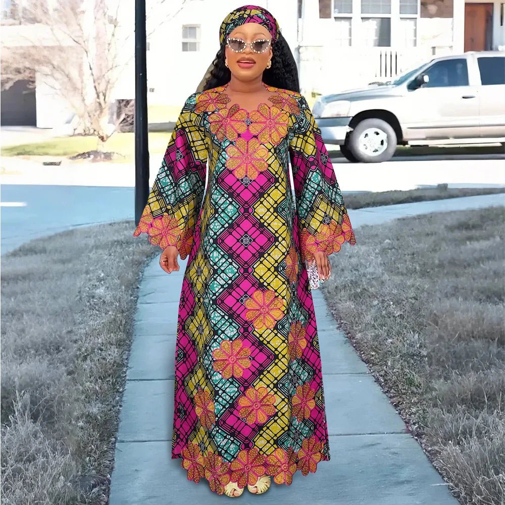 Elegant African Ankara Dashiki Long Dress for Women – Bazin Riche Wedding Party Gown & Traditional Robe - Free Delivery Worldwide only at Flexi Africa