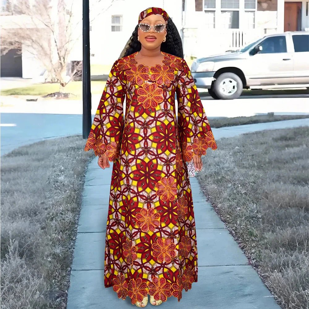 Elegant African Ankara Dashiki Long Dress for Women – Bazin Riche Wedding Party Gown & Traditional Robe - Free Delivery Worldwide only at Flexi Africa