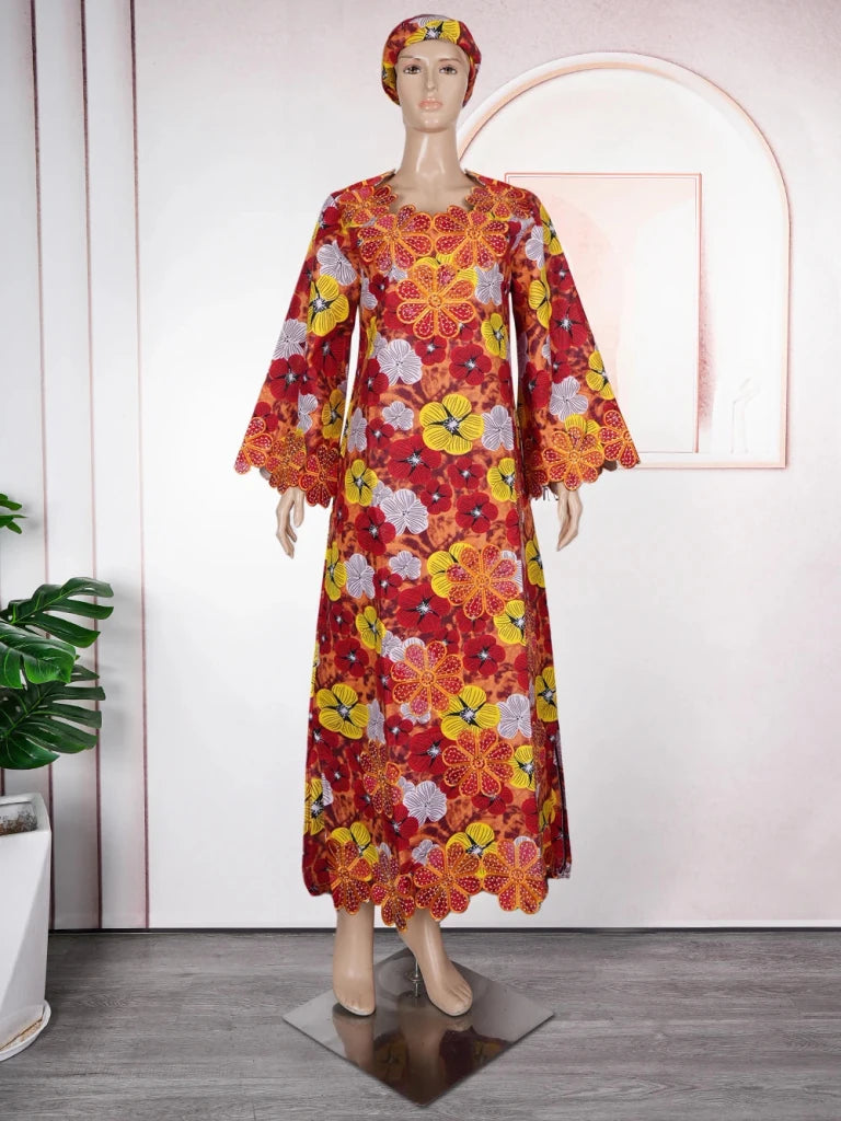 Elegant African Ankara Dashiki Long Dress for Women – Bazin Riche Wedding Party Gown & Traditional Robe - Free Delivery Worldwide only at Flexi Africa