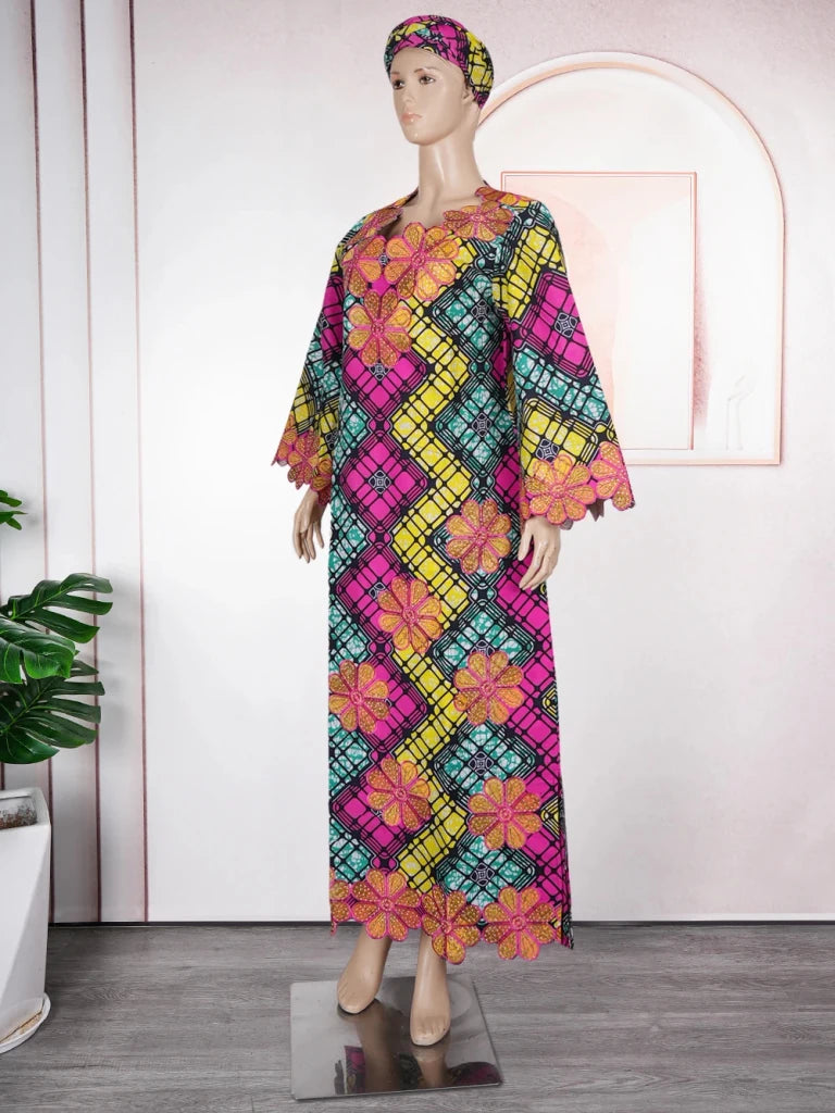 Elegant African Ankara Dashiki Long Dress for Women – Bazin Riche Wedding Party Gown & Traditional Robe - Free Delivery Worldwide only at Flexi Africa