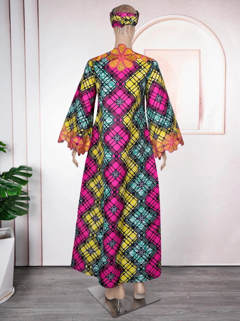 Elegant African Ankara Dashiki Long Dress for Women – Bazin Riche Wedding Party Gown & Traditional Robe - Free Delivery Worldwide only at Flexi Africa