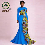 Elegant African Ankara Print Maxi Dress for Women – O-Neck Long Sleeve Patchwork Dashiki Dress with Flounced Edge - Free Delivery Worldwide only at Flexi Africa