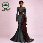 Elegant African Ankara Print Maxi Dress for Women – O-Neck Long Sleeve Patchwork Dashiki Dress with Flounced Edge - Free Delivery Worldwide only at Flexi Africa