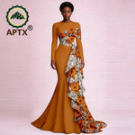 Elegant African Ankara Print Maxi Dress for Women – O-Neck Long Sleeve Patchwork Dashiki Dress with Flounced Edge - Free Delivery Worldwide only at Flexi Africa