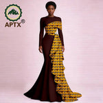 Elegant African Ankara Print Maxi Dress for Women – O-Neck Long Sleeve Patchwork Dashiki Dress with Flounced Edge - Free Delivery Worldwide only at Flexi Africa