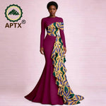 Elegant African Ankara Print Maxi Dress for Women – O-Neck Long Sleeve Patchwork Dashiki Dress with Flounced Edge - Free Delivery Worldwide only at Flexi Africa