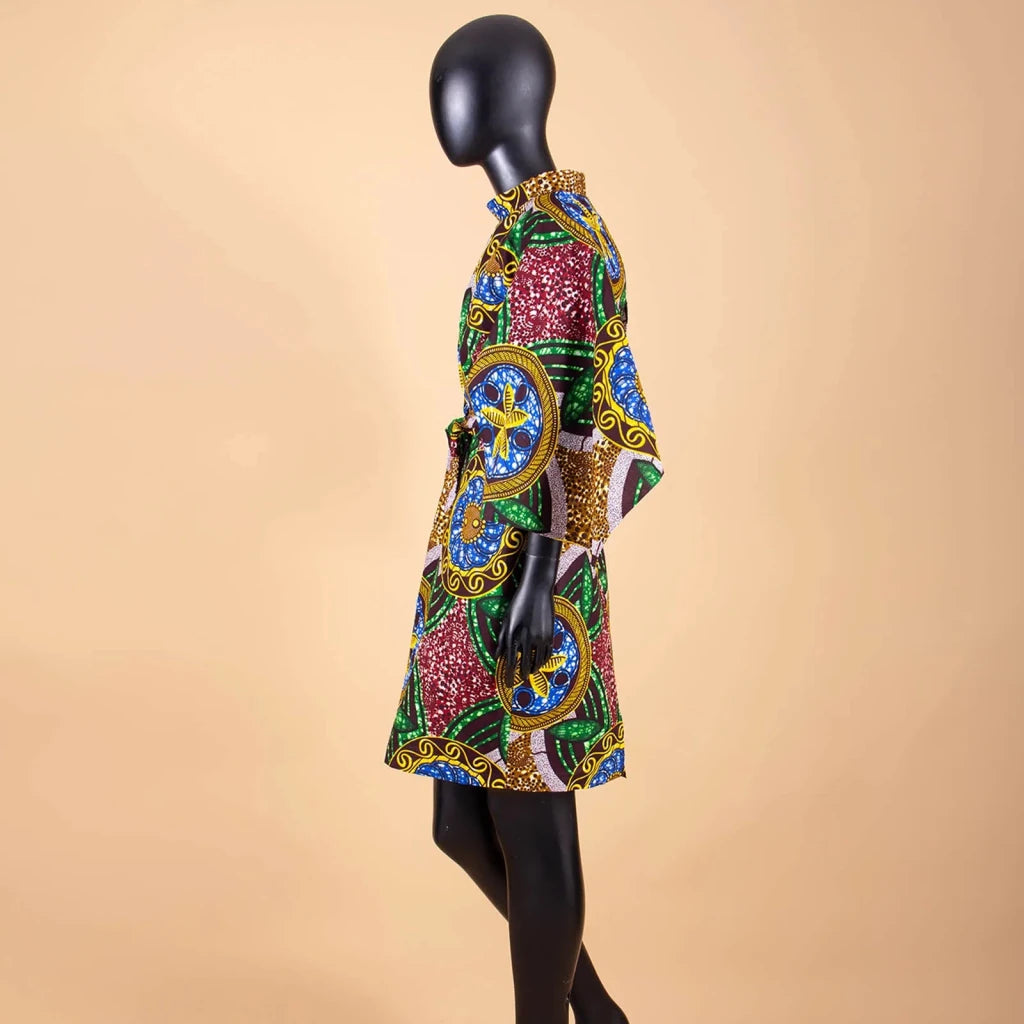 Elegant African Ankara Wax Batik Dress for Women – Bazin Riche Cotton O-Neck Bow Design - Free Delivery Worldwide only at Flexi Africa