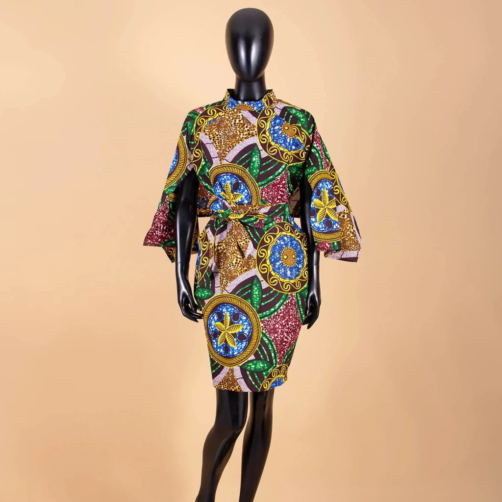 African Ankara Wax Batik Dress – Bazin Riche Bow – Flexi Africa