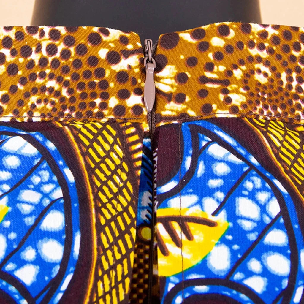 Elegant African Ankara Wax Batik Dress for Women – Bazin Riche Cotton O-Neck Bow Design - Free Delivery Worldwide only at Flexi Africa