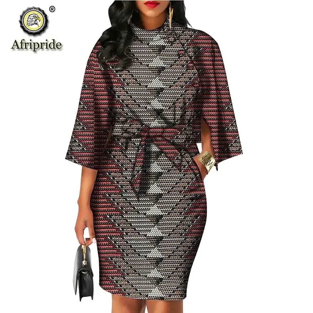 Elegant African Ankara Wax Batik Dress for Women – Bazin Riche Cotton O-Neck Bow Design - Free Delivery Worldwide only at Flexi Africa