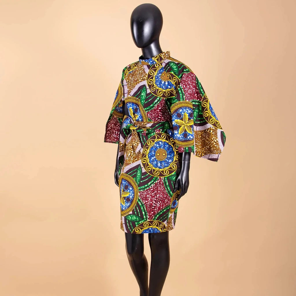 Elegant African Ankara Wax Batik Dress for Women – Bazin Riche Cotton O-Neck Bow Design - Free Delivery Worldwide only at Flexi Africa