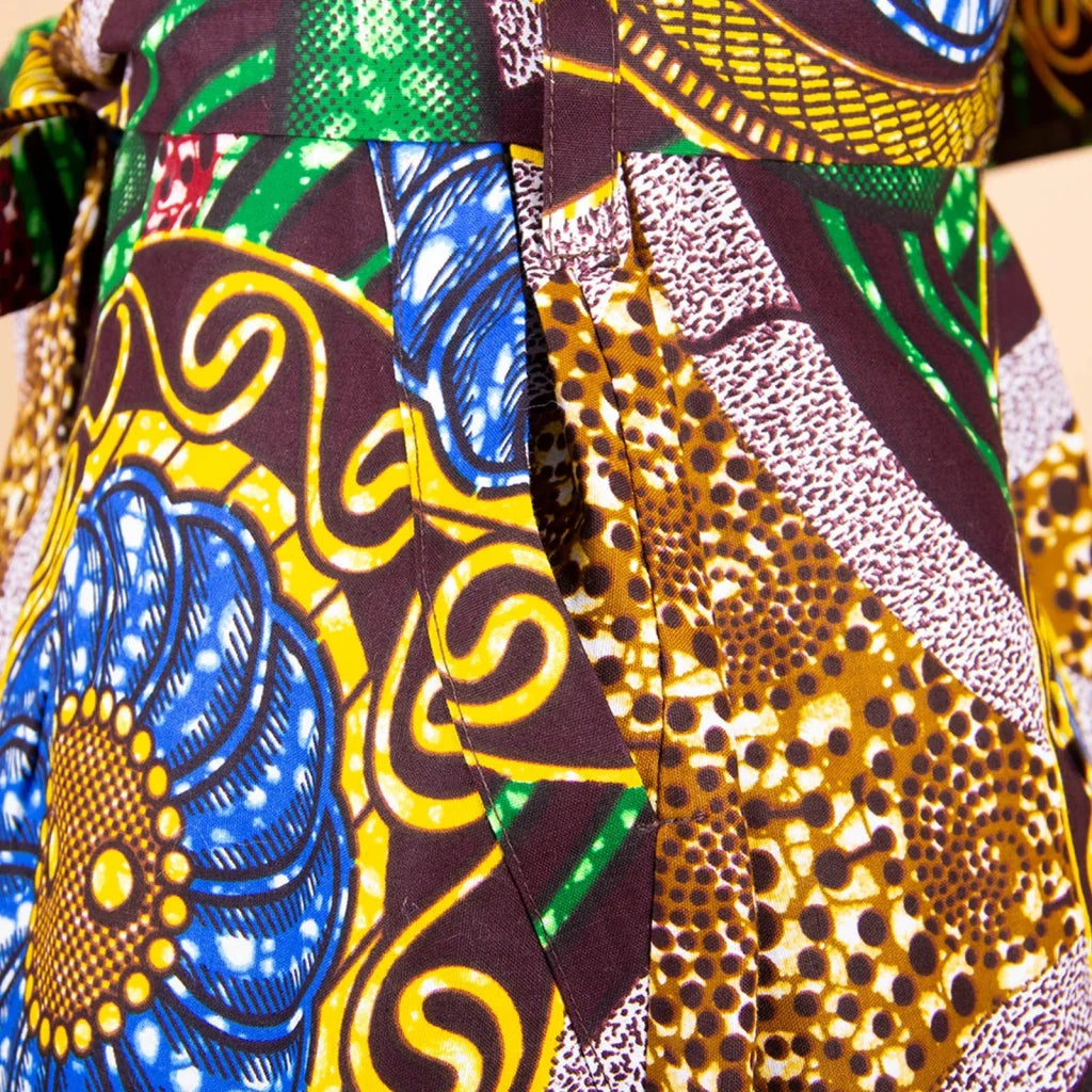 Elegant African Ankara Wax Batik Dress for Women – Bazin Riche Cotton O-Neck Bow Design - Free Delivery Worldwide only at Flexi Africa