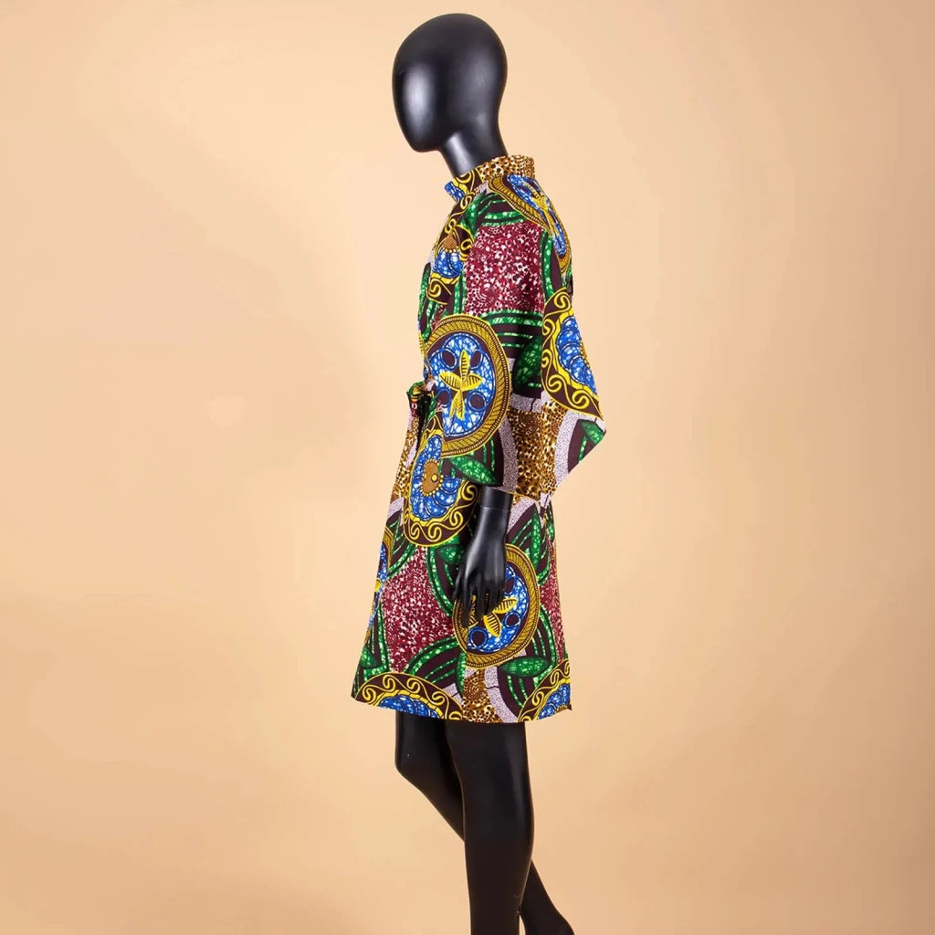 Elegant African Ankara Wax Batik Dress for Women – Bazin Riche Cotton O-Neck Bow Design - Free Delivery Worldwide only at Flexi Africa