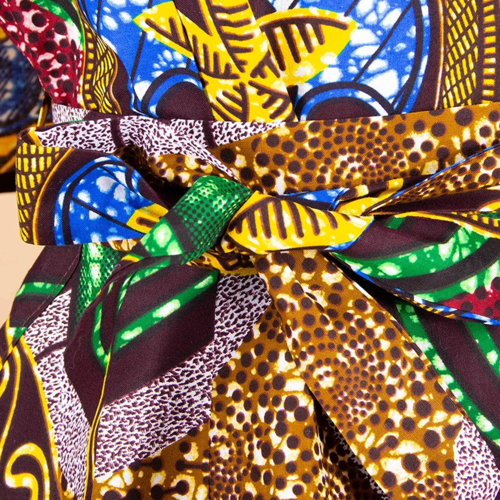 Elegant African Ankara Wax Batik Dress for Women – Bazin Riche Cotton O-Neck Bow Design - Free Delivery Worldwide only at Flexi Africa