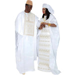 Elegant African Bazin Couple Attire – Length Dresses with Matching Headscarf - Free Delivery Worldwide only at Flexi Africa