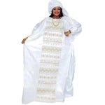 Elegant African Bazin Couple Attire – Length Dresses with Matching Headscarf - Free Delivery Worldwide only at Flexi Africa