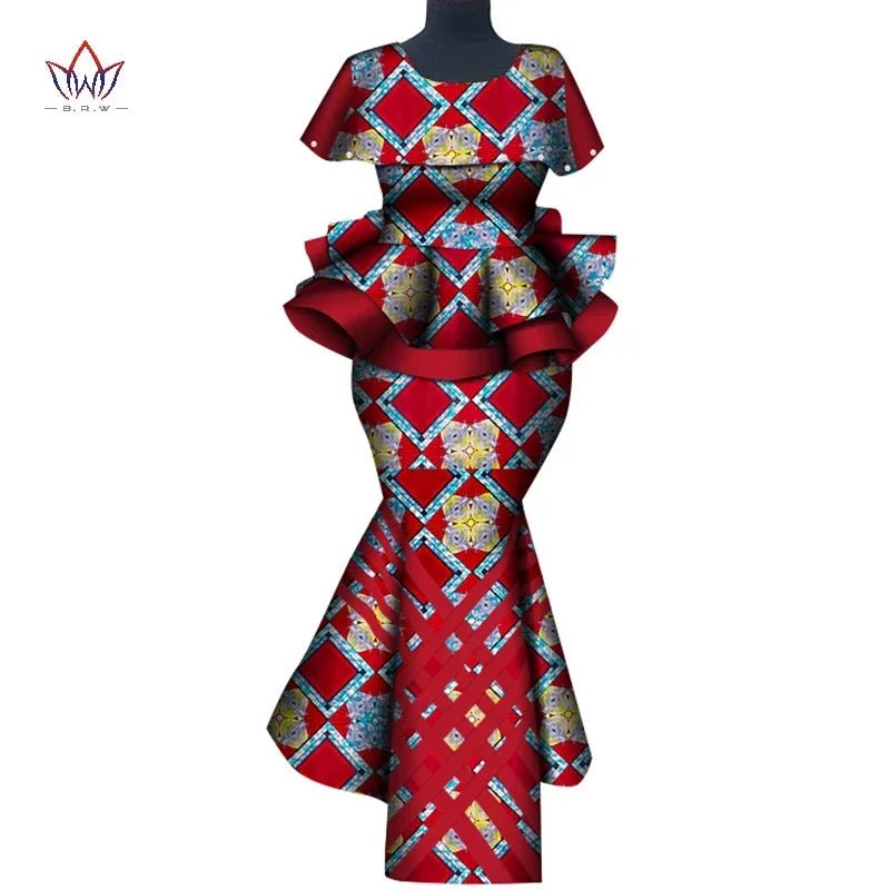 African Binta Real Wax 2PC Set for Women – V - Neck Trench Top & Mermaid Skirt - Free Delivery Worldwide only at Flexi Africa