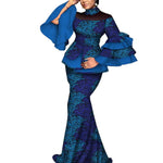 Elegant African Dashiki Outfit for Women – Flare Sleeve Blouse and Maxi Long Skirt 2PC Set - Free Delivery Worldwide only at Flexi Africa