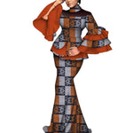 Elegant African Dashiki Outfit for Women – Flare Sleeve Blouse and Maxi Long Skirt 2PC Set - Free Delivery Worldwide only at Flexi Africa