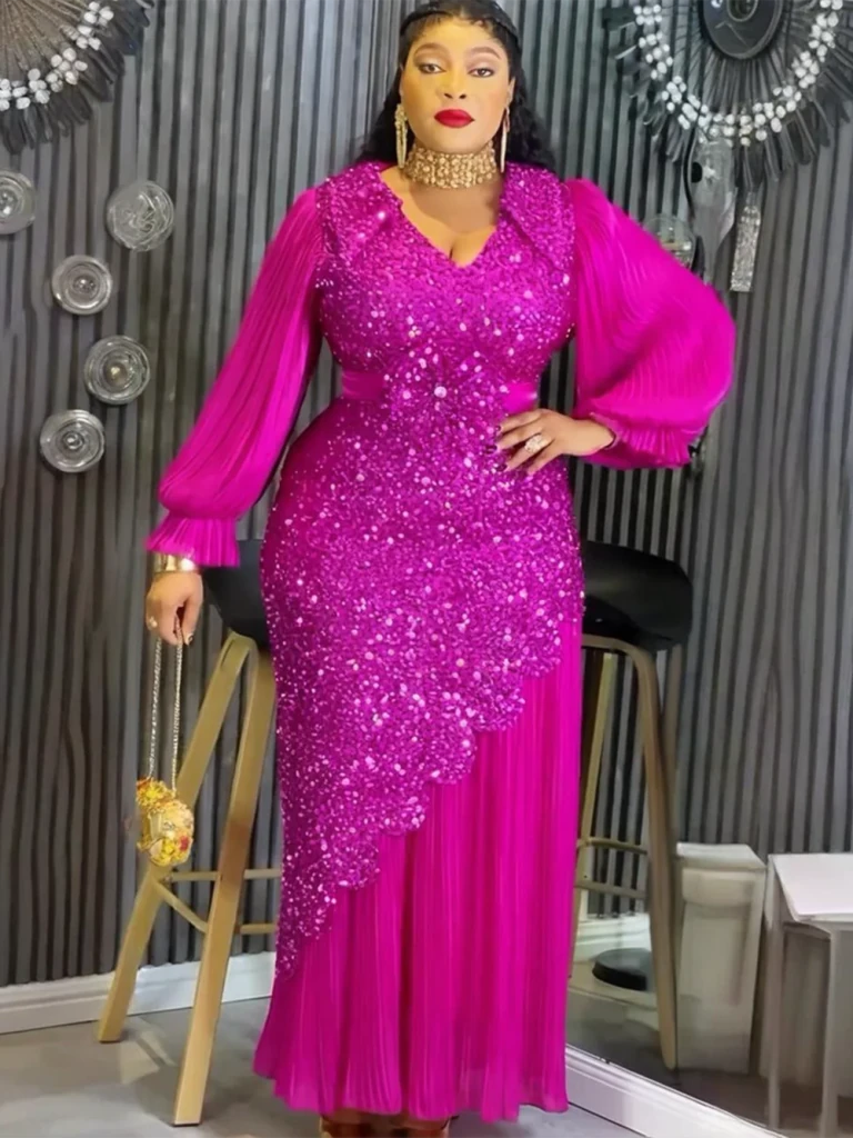 Elegant African Dresses for Women Plus Size Sequin Evening Party Long Dress Dashiki Ankara Turkey Outfits Robe African Clothes - Free Delivery Worldwide only at Flexi Africa