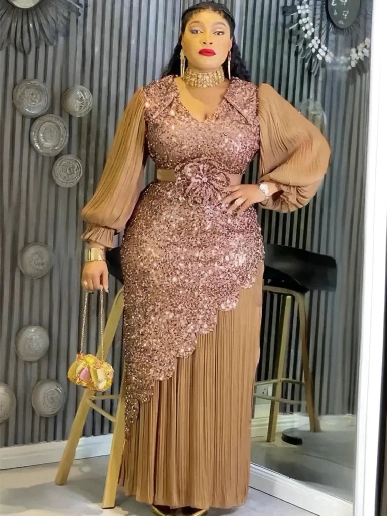 Elegant African Dresses for Women Plus Size Sequin Evening Party Long Dress Dashiki Ankara Turkey Outfits Robe African Clothes - Free Delivery Worldwide only at Flexi Africa