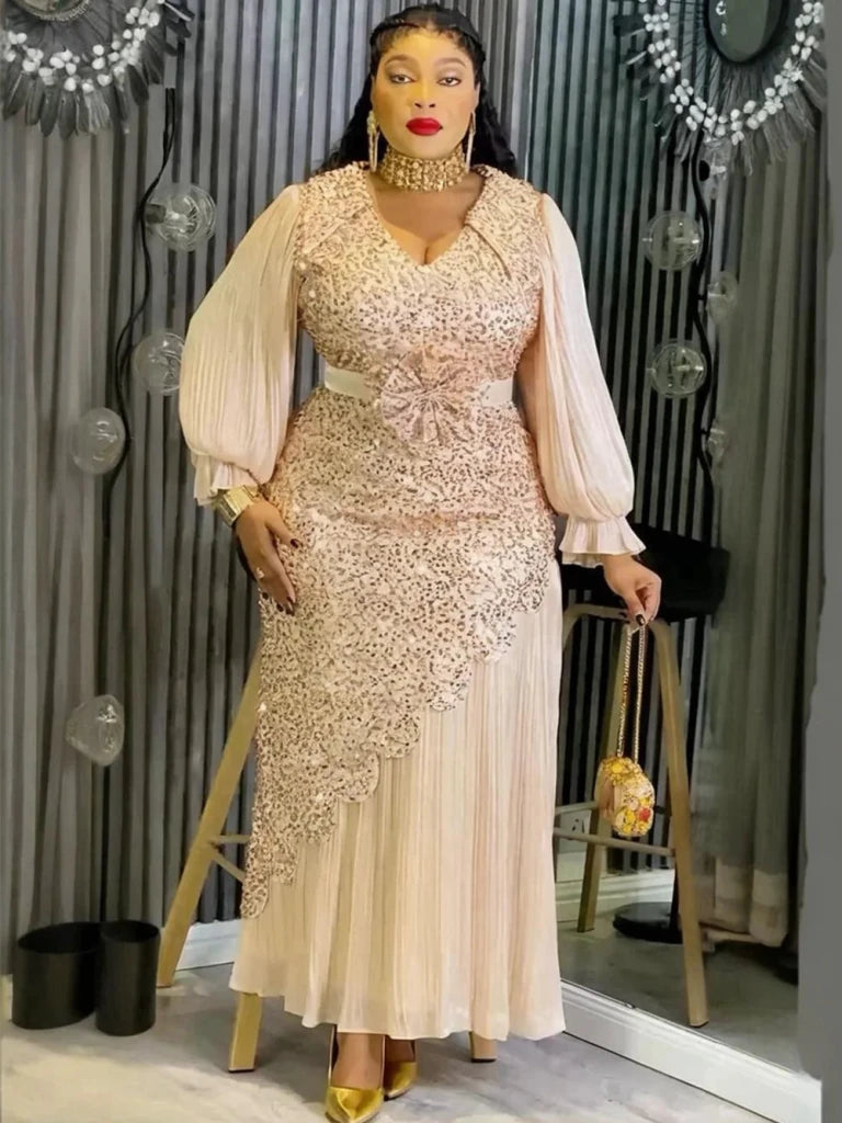 Elegant African Dresses for Women Plus Size Sequin Evening Party Long Dress Dashiki Ankara Turkey Outfits Robe African Clothes - Free Delivery Worldwide only at Flexi Africa