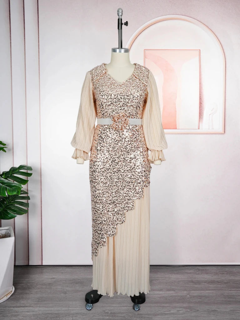Elegant African Dresses for Women Plus Size Sequin Evening Party Long Dress Dashiki Ankara Turkey Outfits Robe African Clothes - Free Delivery Worldwide only at Flexi Africa