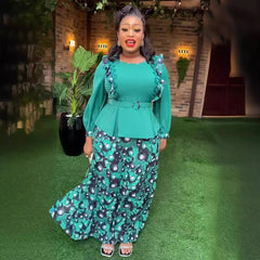 Elegant African Dresses for Women Two Pieces Set Tops And Skirts Suits Dashiki Ankara Outfits Plus Size Lady Party Dress 2024 - Flexi Africa - Flexi Africa offers Free Delivery Worldwide - Vibrant African traditional clothing showcasing bold prints and intricate designs