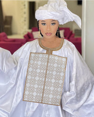Elegant African Embroidered Dress: Exquisite Design for Plus Size Women in Floor-Length White - Flexi Africa - Flexi Africa offers Free Delivery Worldwide - Vibrant African traditional clothing showcasing bold prints and intricate designs