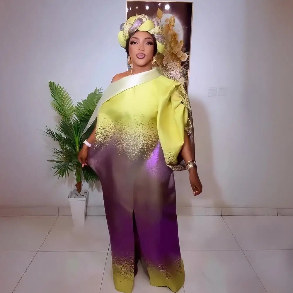 Elegant African Evening Dress for Women with Matching Headscarf - Free Delivery Worldwide only at Flexi Africa
