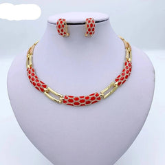 Elegant African Jewelry Sets: Classic Red Enamel Bridal Wedding Necklace, Bracelet, Earrings, and Rings - Flexi Africa - Free Delivery Worldwide only at www.flexiafrica.com
