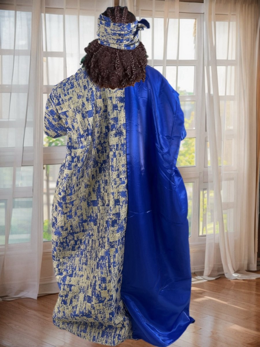 Elegant African Kaftan for Women – Satin - Finish V - Neck Robe with Gold Floral Print - Free Delivery Worldwide only at Flexi Africa